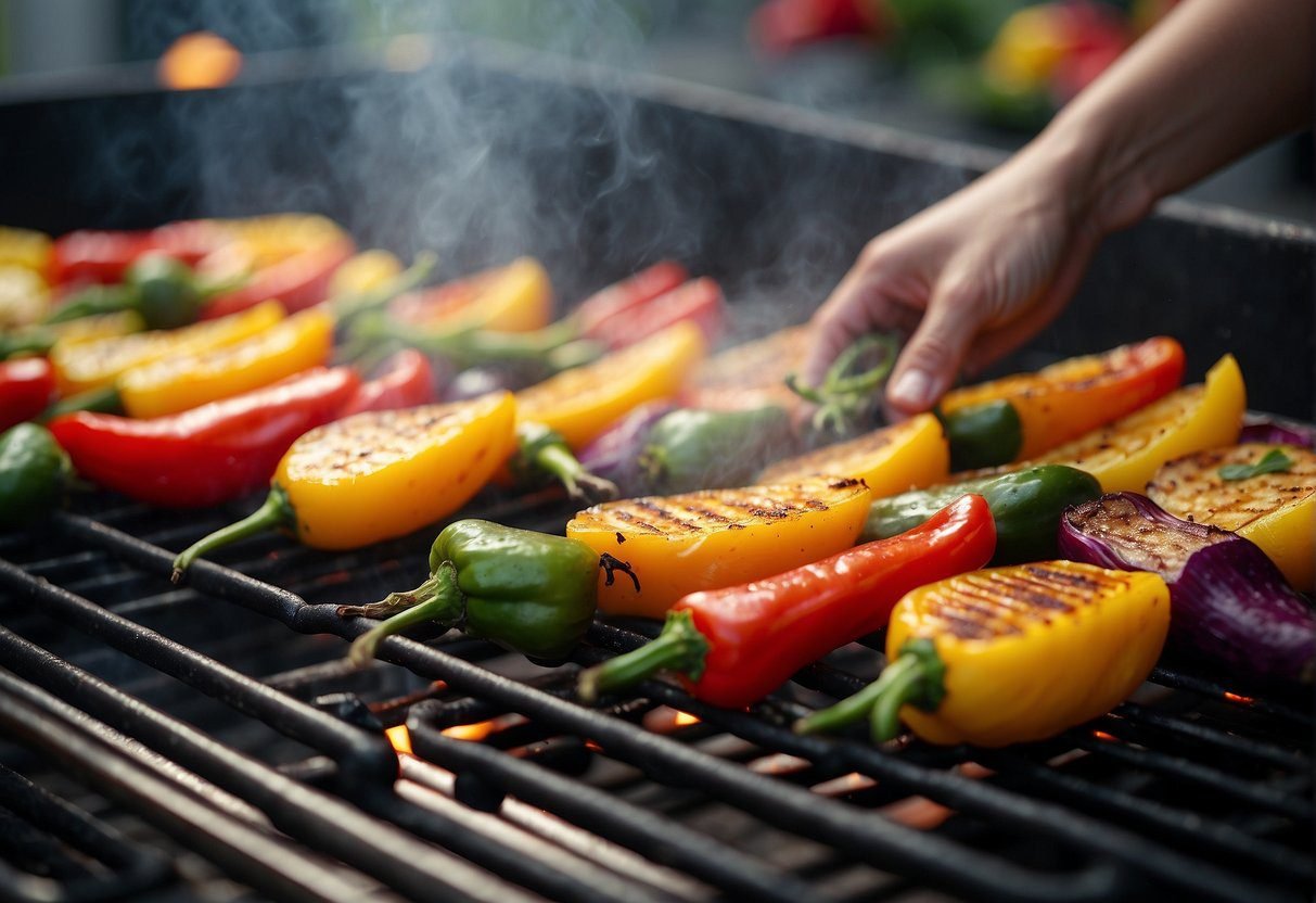 A sizzling grill sears colorful vegetables, releasing a mouthwatering aroma